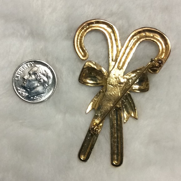 Holiday Goldtone Candy Canes Pin Brooche - Picture 2 of 2
